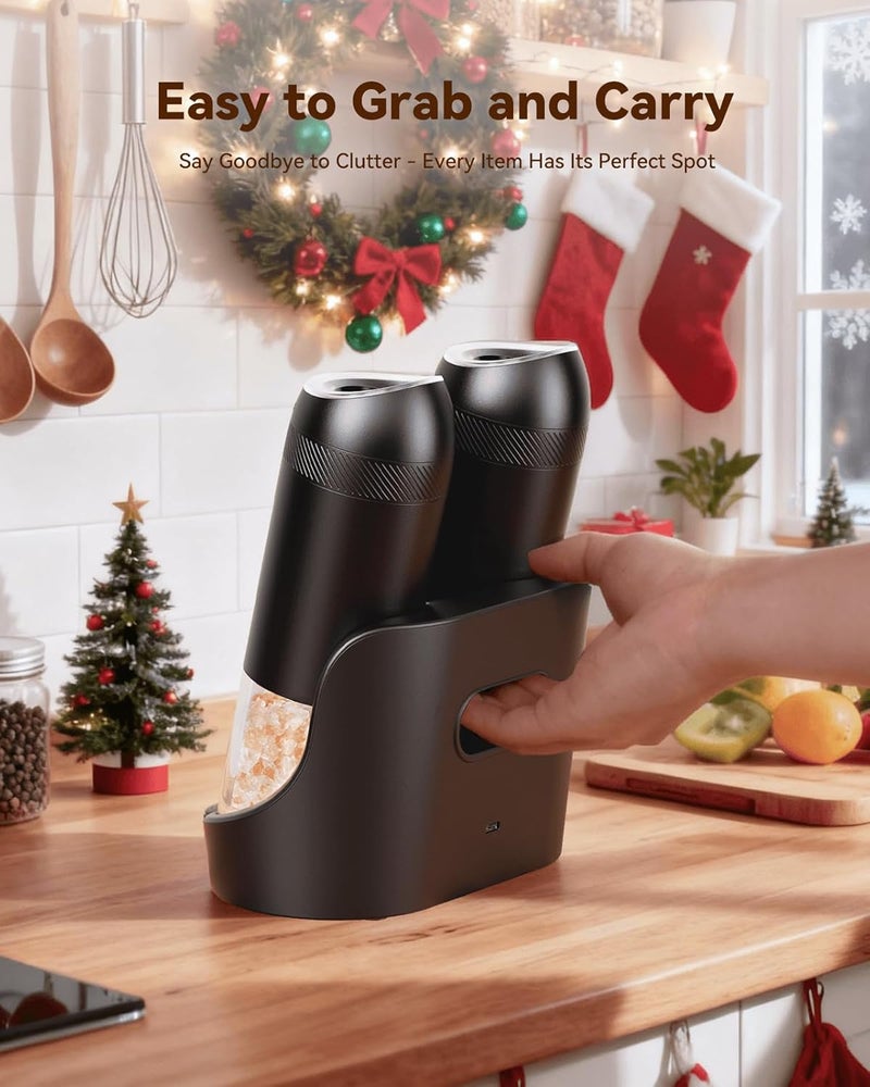 WONMAKE Gravity Electric Salt and Pepper Grinder Set with Charging Base, Automatic Salt and Pepper Mill, 6-Level Adjustable Coarseness, Dual Speed, and Large 5.95oz Capacity - Image 3